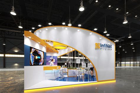 Curved P1.9mm fine-pitch LED video wall integrated into custom exhibition stand architecture at DWTC GITEX